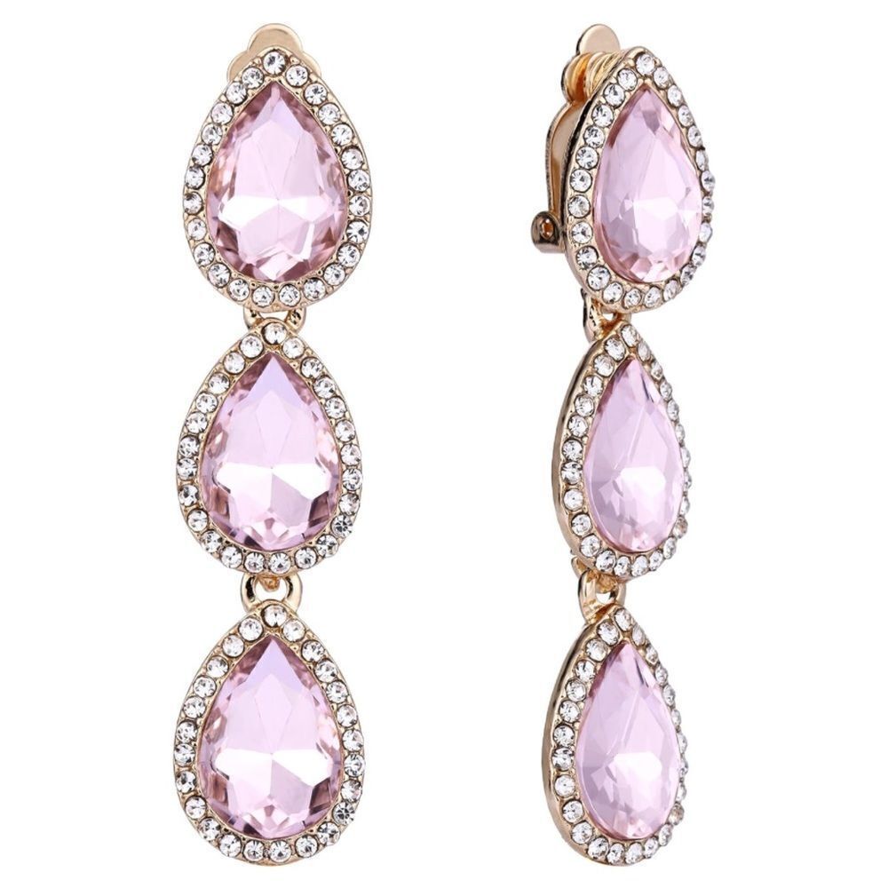 Yellow Gold with Pink Sapphire and Diamond Austrian Crystal Clip On Earrings